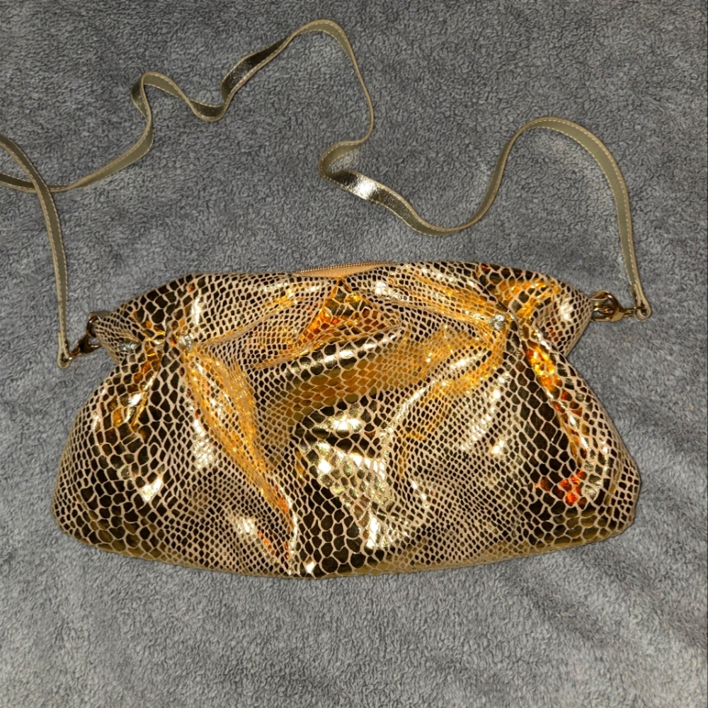 Gold Snakeskin Pattern Shoulder Bag